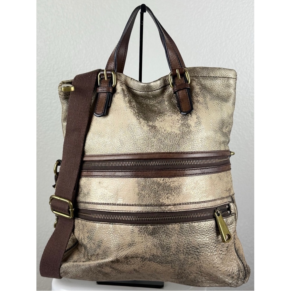 Fossil Explorer Distressed Metallic Gold Fold Over Covetable Tote - Picture 13 of 13